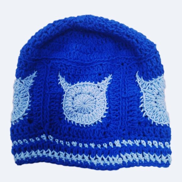 Cat Beanie Blue Hat Handmade - One size Stretch Fit - Picture 1 of 3